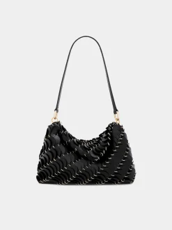 Fashion BLACK PACO SHOULDER CLUTCH IN CALFSKIN LEATHER Les Sacs Paco En Cuir | Sacs Porté Épaule