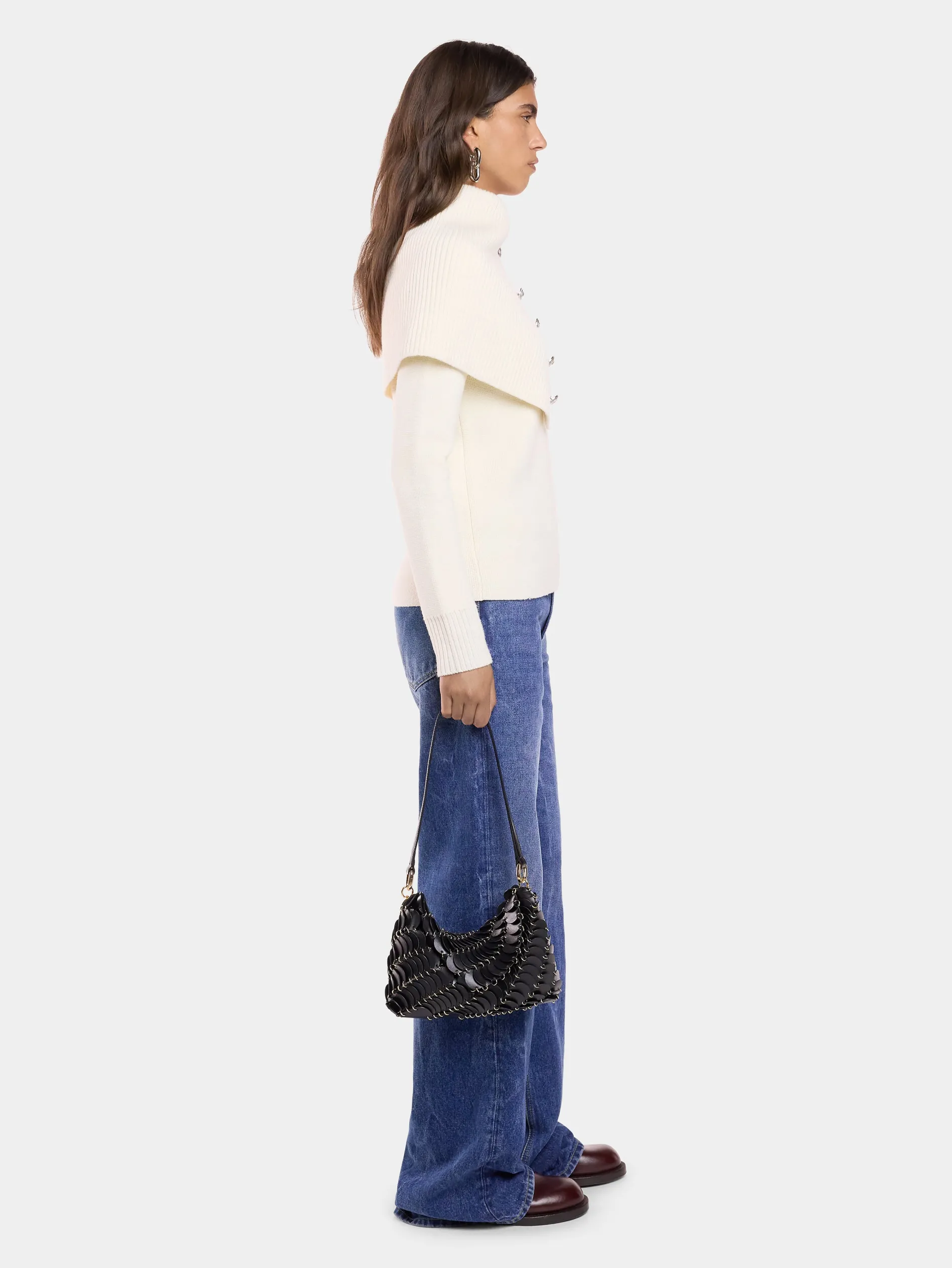 Fashion BLACK PACO SHOULDER CLUTCH IN CALFSKIN LEATHER Les Sacs Paco En Cuir | Sacs Porté Épaule