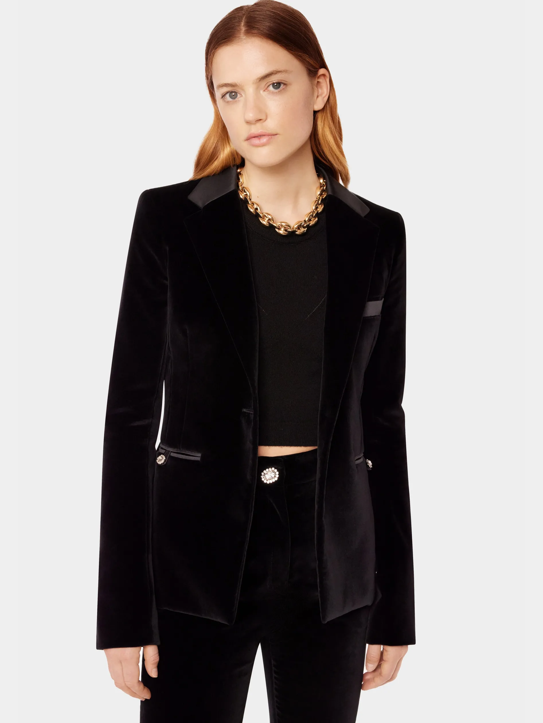 Discount Blazer en velours à finitions satin et cristal Sélection De Soirée | Vestes
