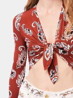 Sale Crop top motif paisley à manches longues Hauts