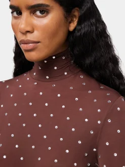 Discount Haut à col roulé chocolat avec cristaux Hauts
