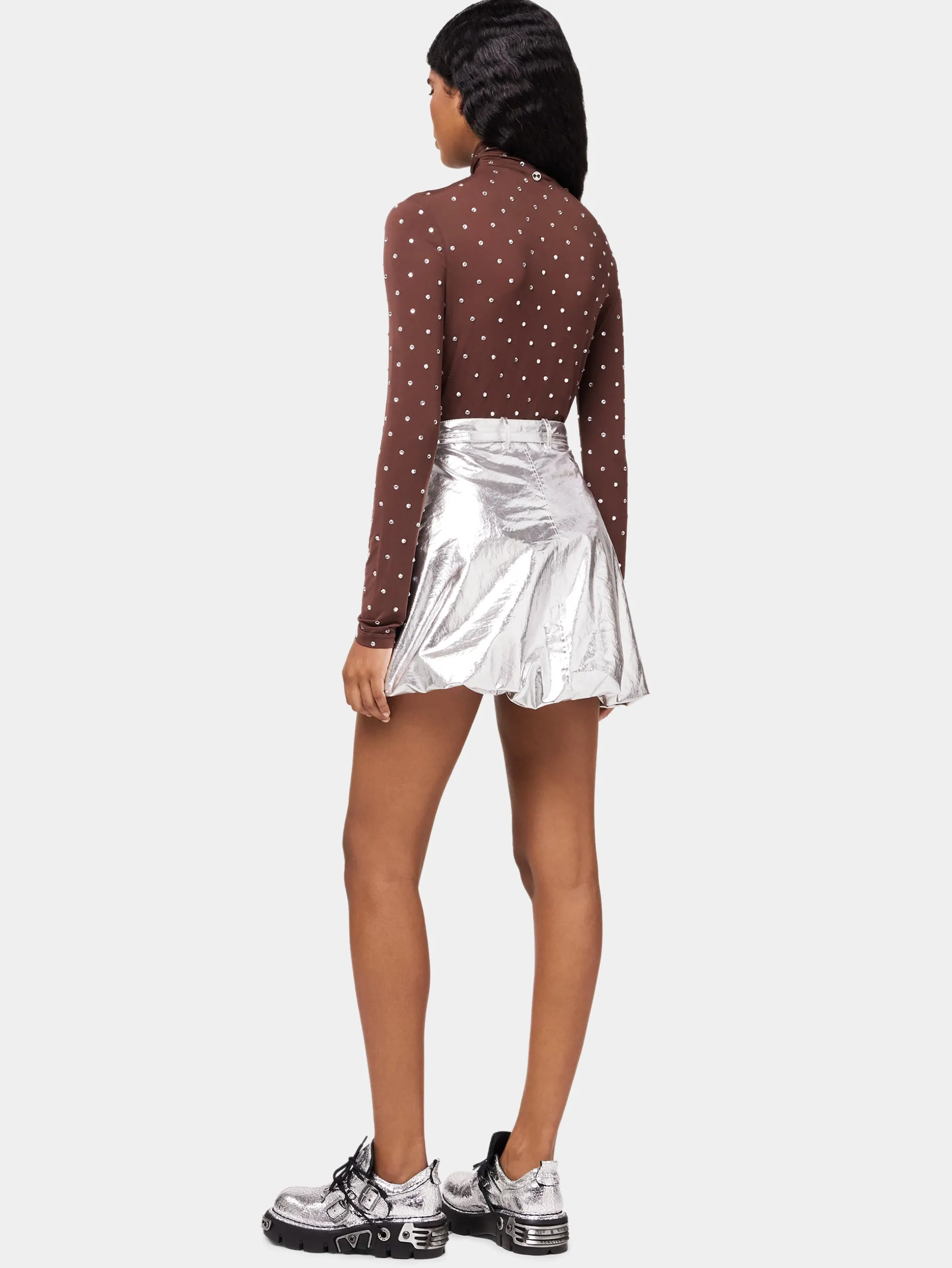 Discount Haut à col roulé chocolat avec cristaux Hauts