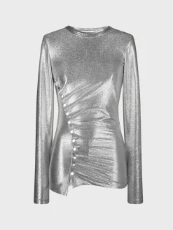 Shop Haut drapé argent en lurex Hauts