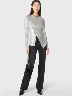 Shop Haut drapé argent en lurex Hauts