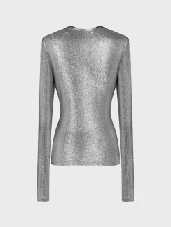 Shop Haut drapé argent en lurex Hauts