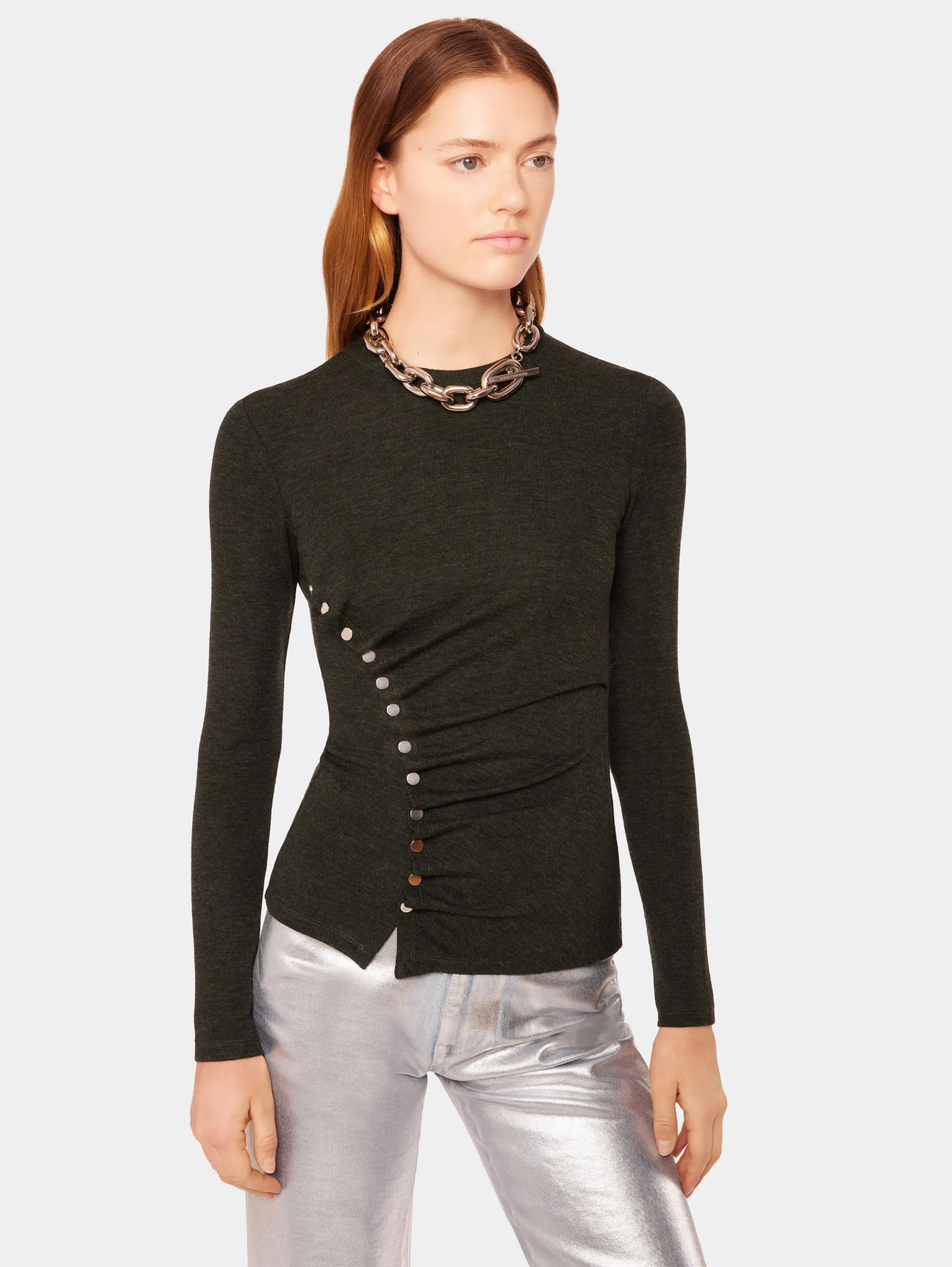 Cheap Haut drapé Kaki Hauts