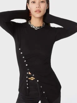 Online Haut drapé noir en jersey Hauts