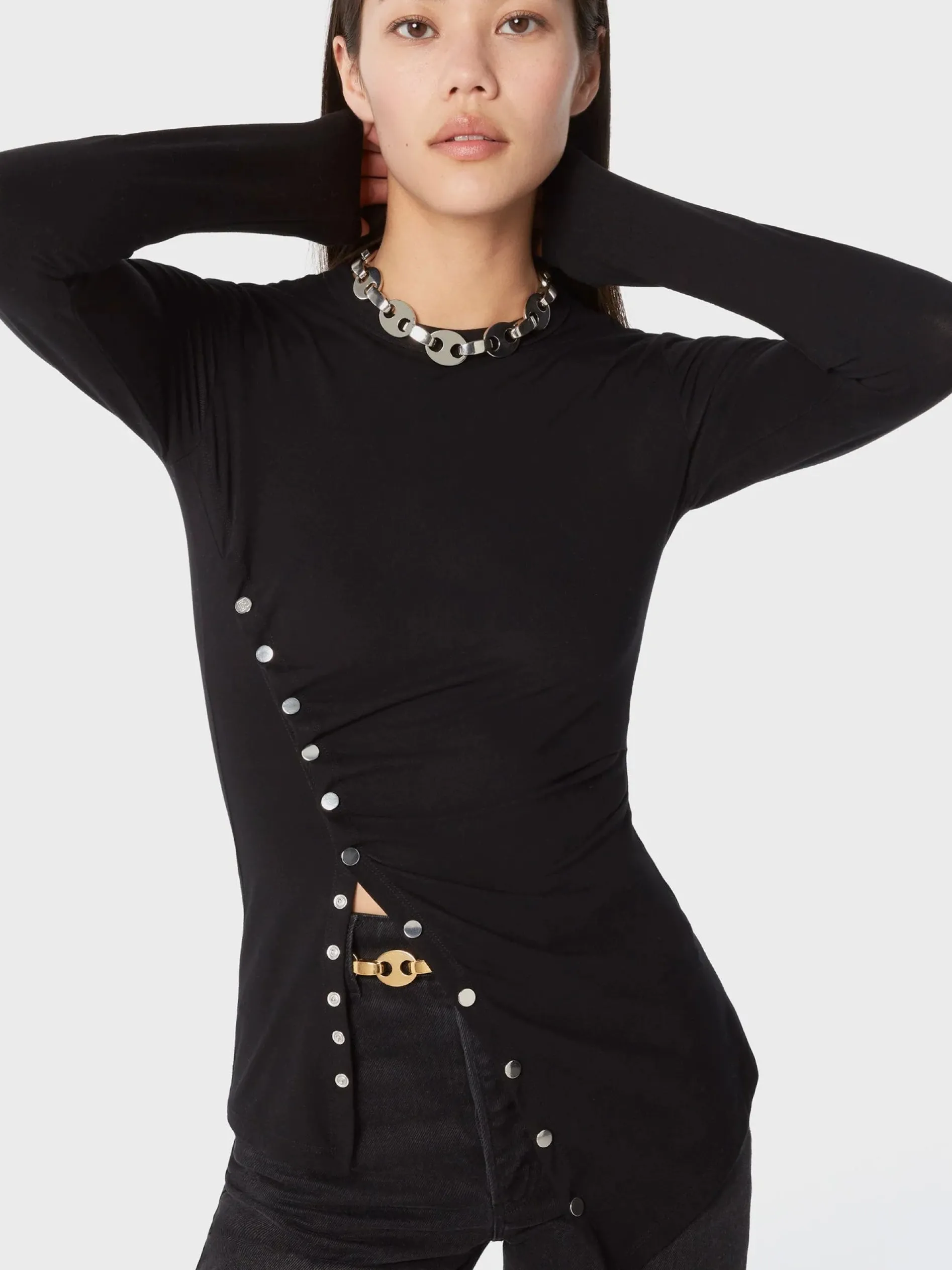 Online Haut drapé noir en jersey Hauts