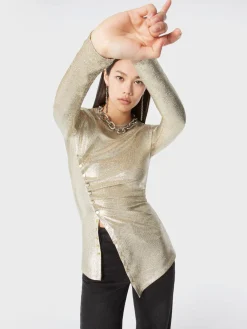 Shop Haut drapé or en lurex Hauts