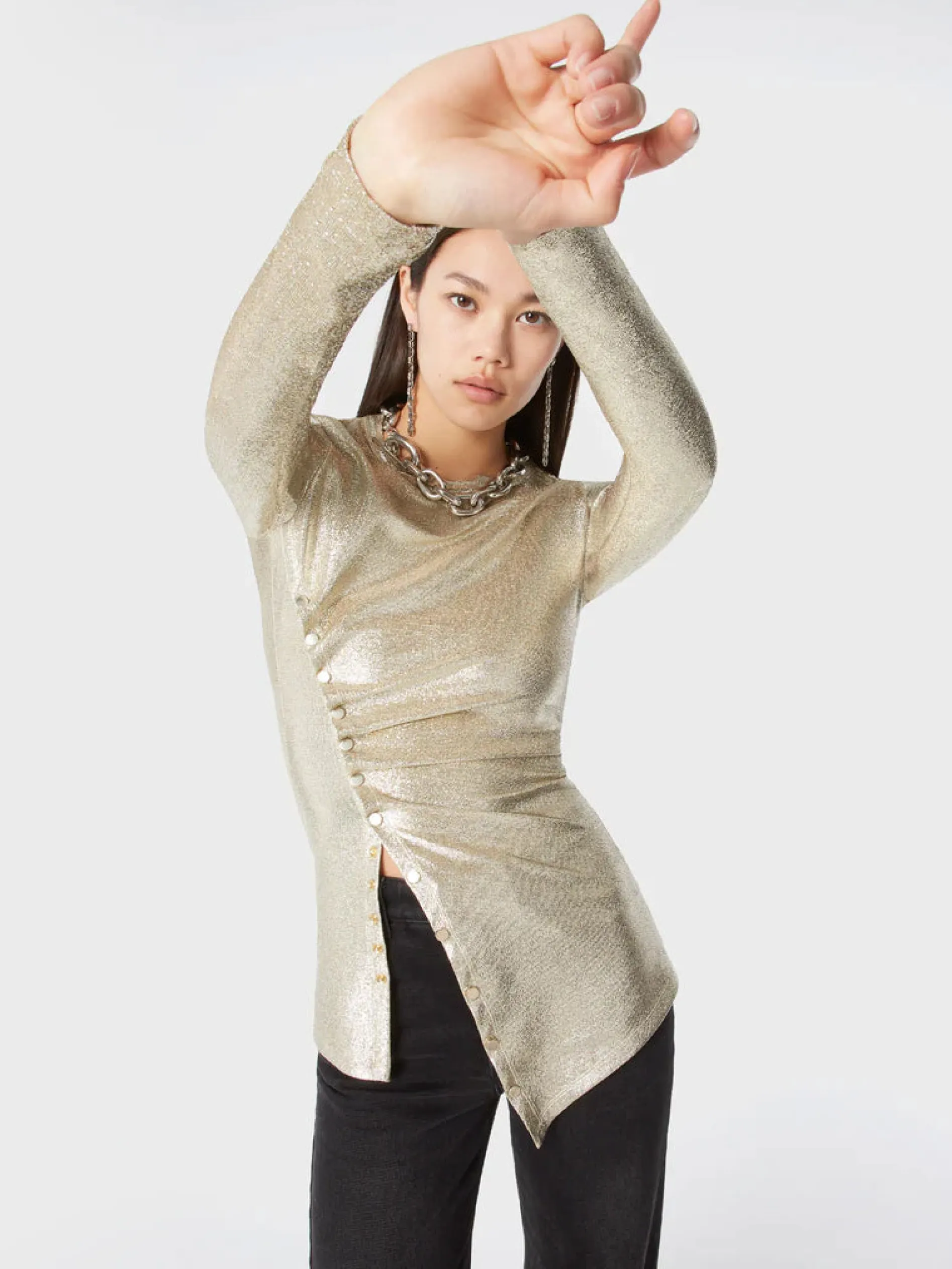 Shop Haut drapé or en lurex Hauts