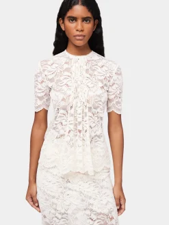 Sale Haut manches courtes en dentelle ivoire Hauts