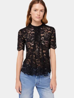 Sale Haut manches courtes en dentelle noire Hauts