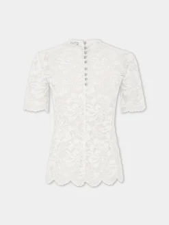 Sale Haut manches courtes en dentelle ivoire Hauts