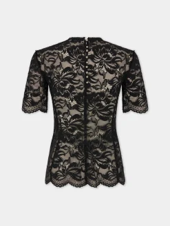 Sale Haut manches courtes en dentelle noire Hauts