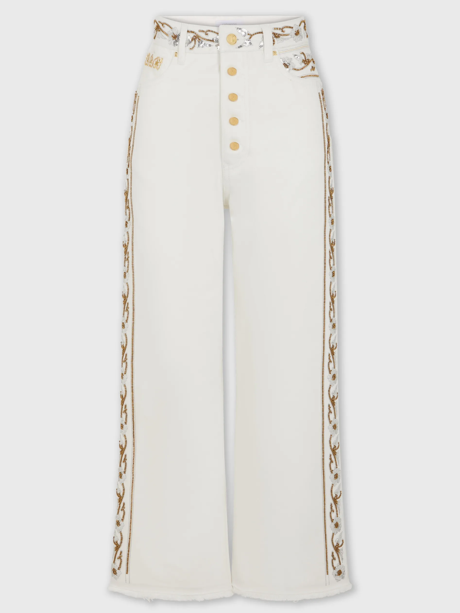 Discount Jean brodé en denim blanc cassé Denim | Pantalons
