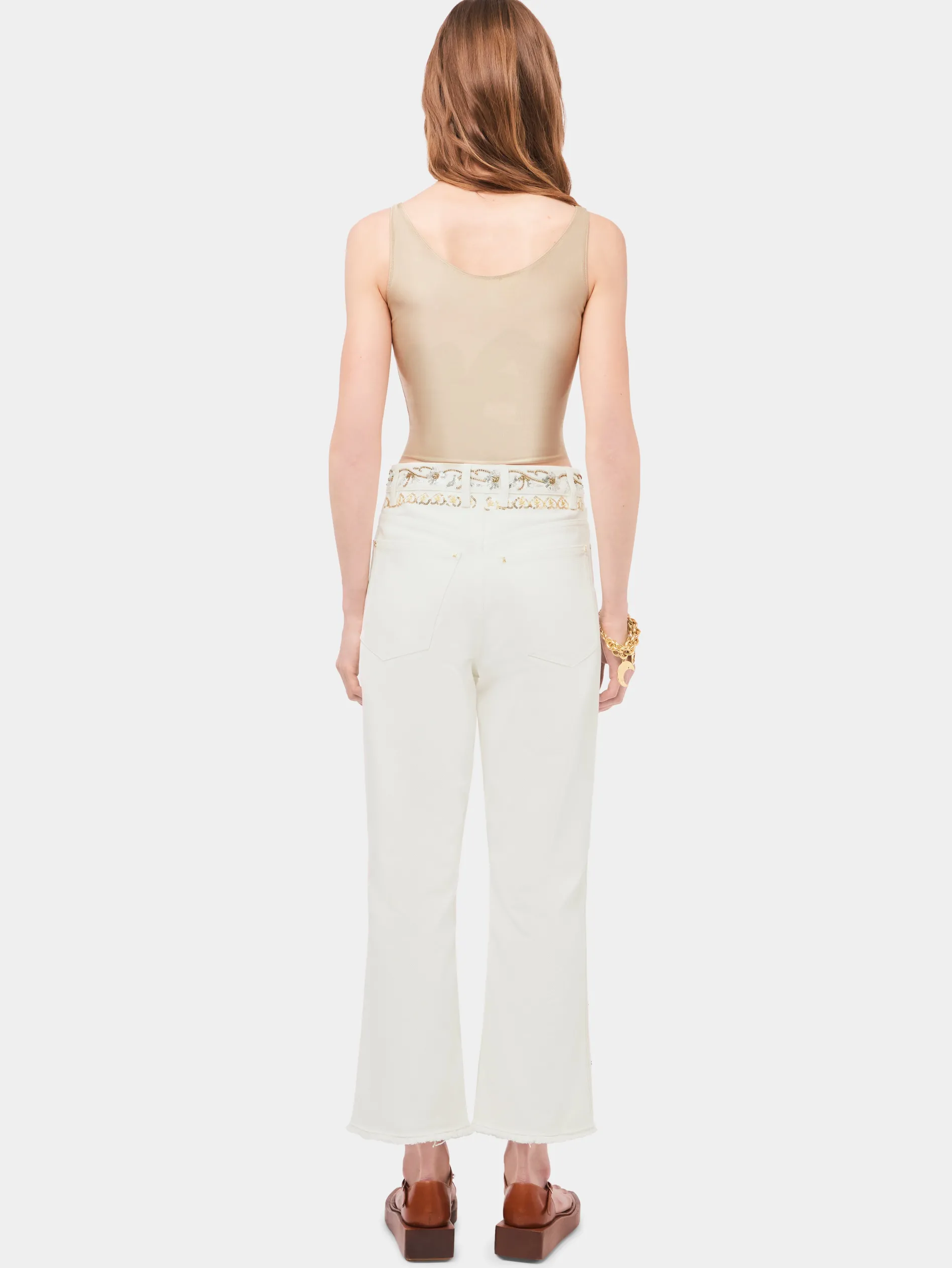Discount Jean brodé en denim blanc cassé Denim | Pantalons