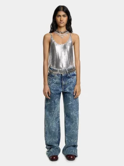 Shop JEAN LARGE EN DENIM DELAVÉ Denim | Pantalons