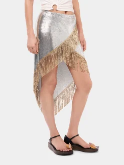 Store Jupe asymétrique en côte de maille à franges métalliques Jupes