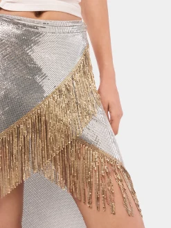 Store Jupe asymétrique en côte de maille à franges métalliques Jupes