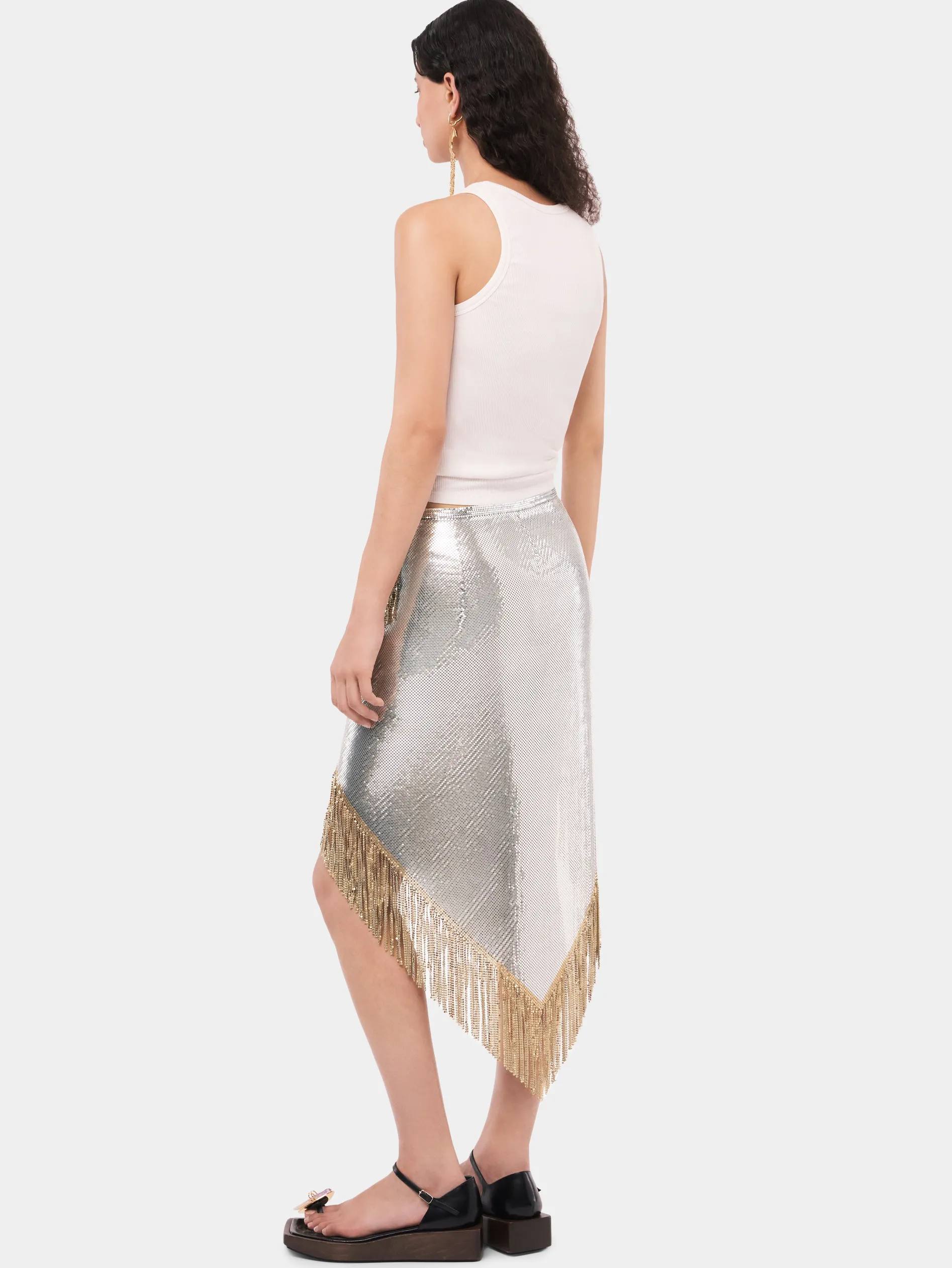 Store Jupe asymétrique en côte de maille à franges métalliques Jupes