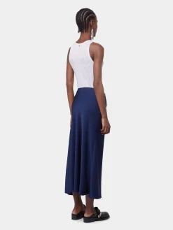 Outlet JUPE LONGUE BLEU MARINE EN SATIN Jupes