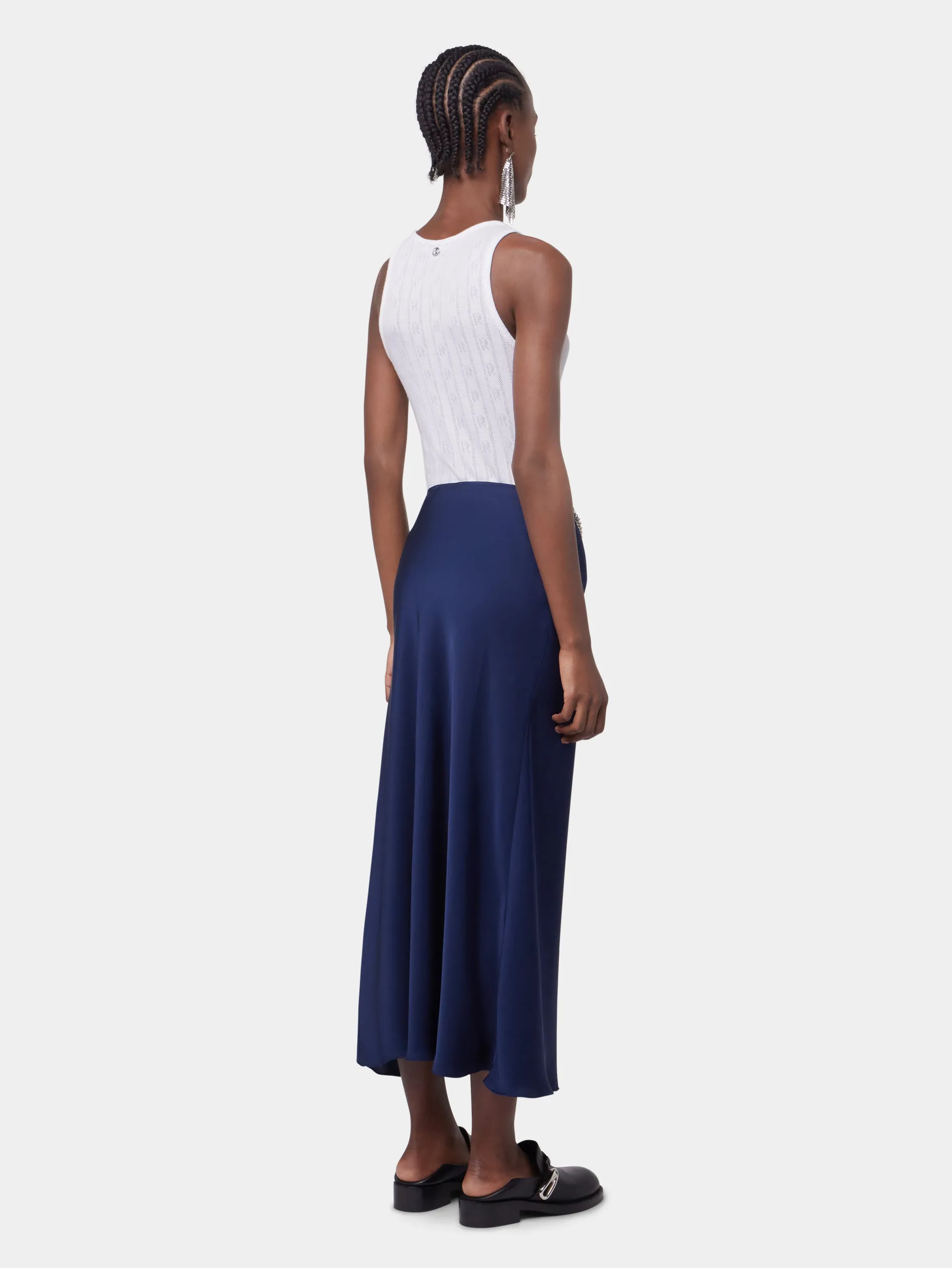 Outlet JUPE LONGUE BLEU MARINE EN SATIN Jupes