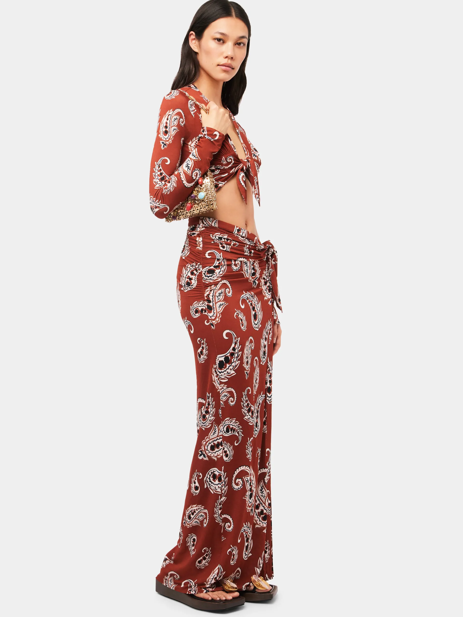 Outlet Jupe longue fendue à motif paisley Jupes