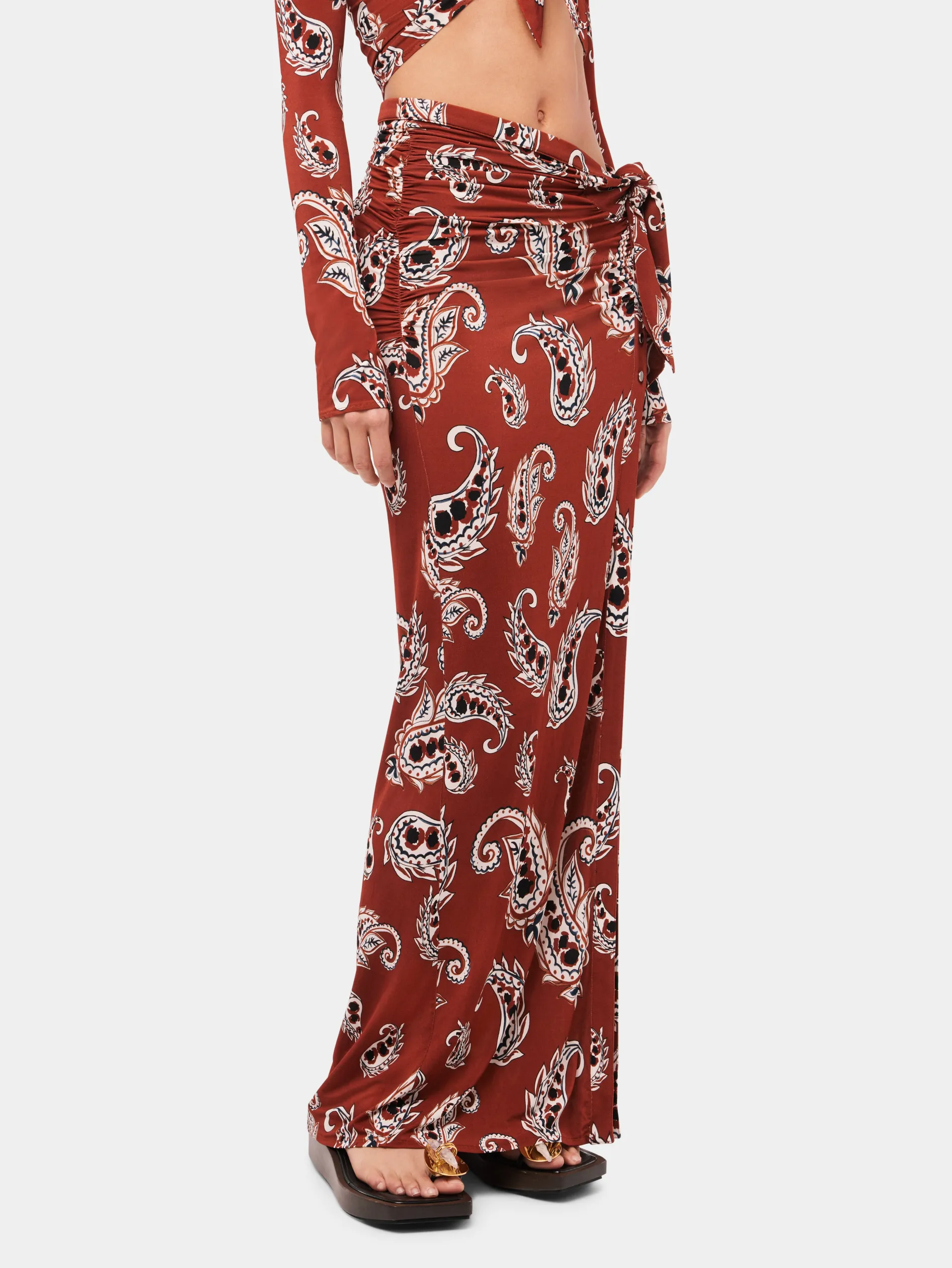 Outlet Jupe longue fendue à motif paisley Jupes