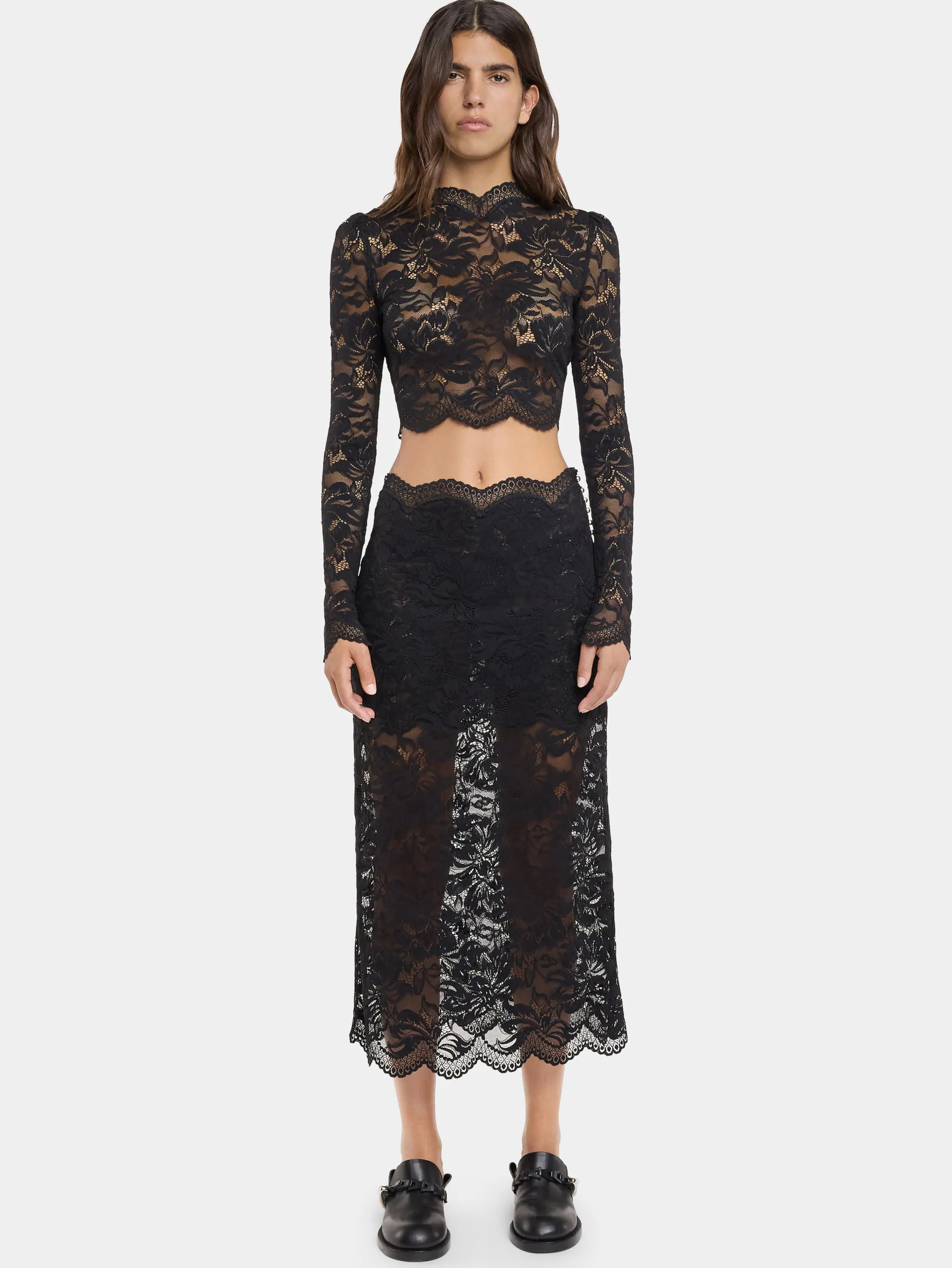 Online Jupe midi noire en dentelle Jupes