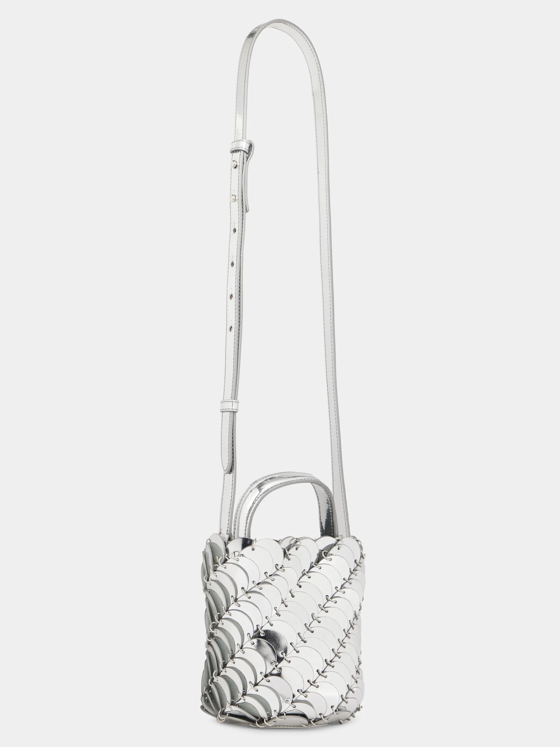 Sale Medium silver BUCKET PACO BAG IN LEATHER Les Sacs Paco En Cuir