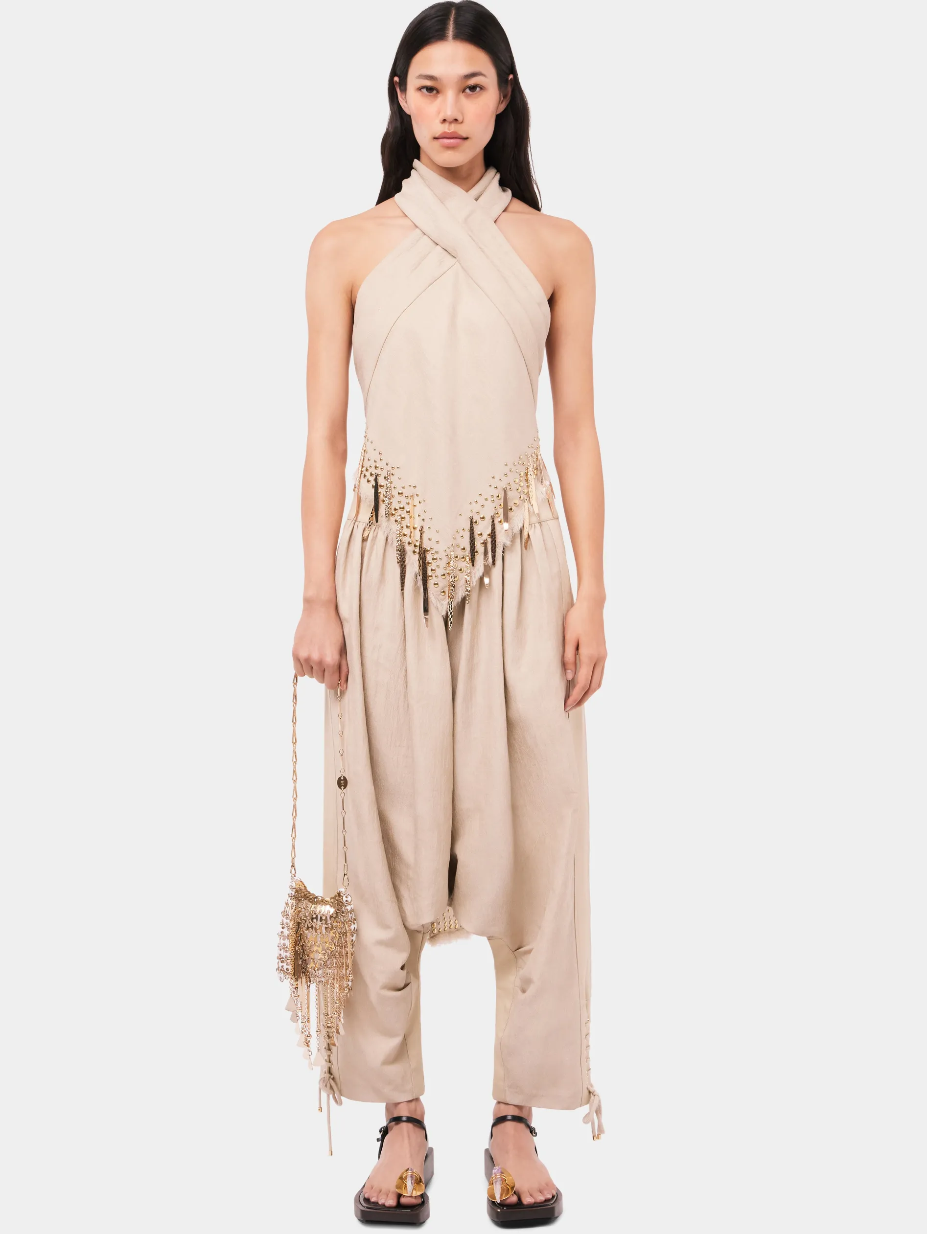 Best Sale Pantalon baggy ajusté en laine de couleur sable Pantalons | Maille