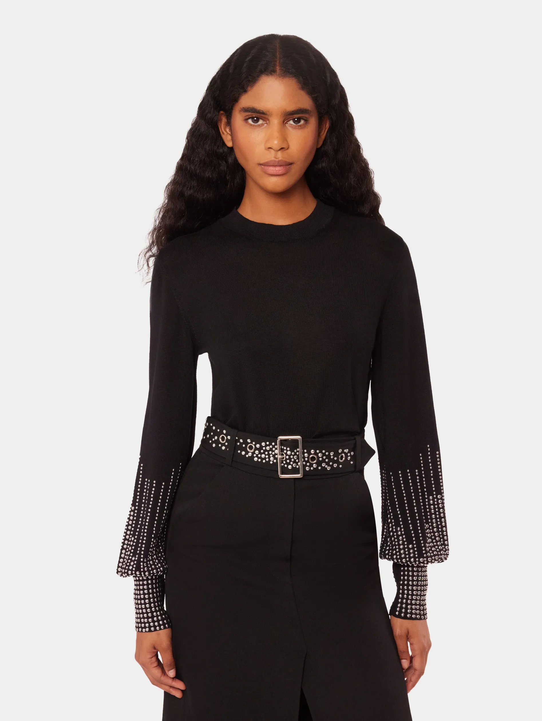 Clearance Pull en laine noir à manches cloutées Maille | Hauts