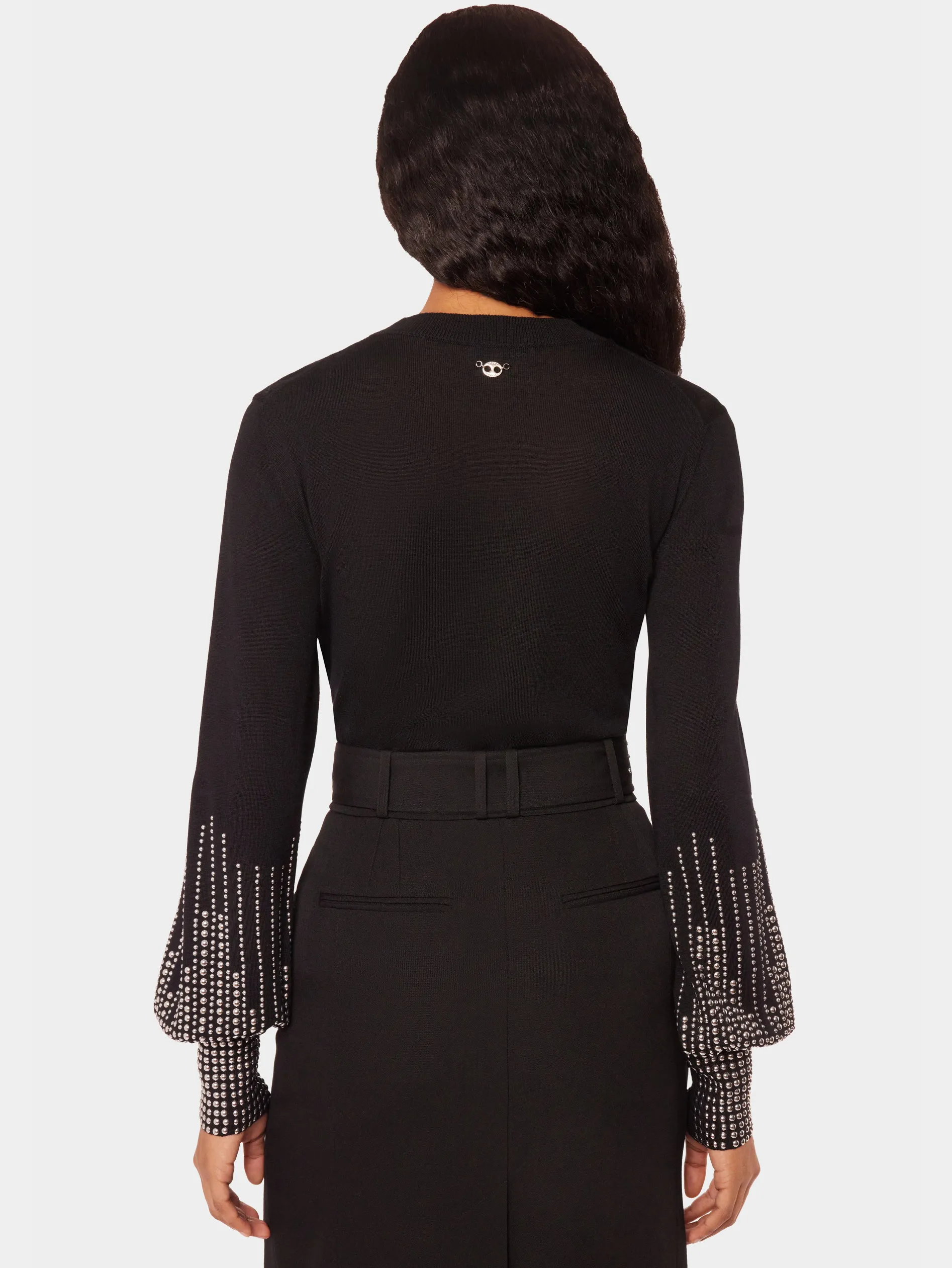 Clearance Pull en laine noir à manches cloutées Maille | Hauts