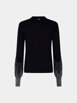 Clearance Pull en laine noir à manches cloutées Maille | Hauts