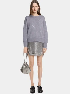Online pull gris en laine avec détails DE CRISTAUX Maille | Hauts