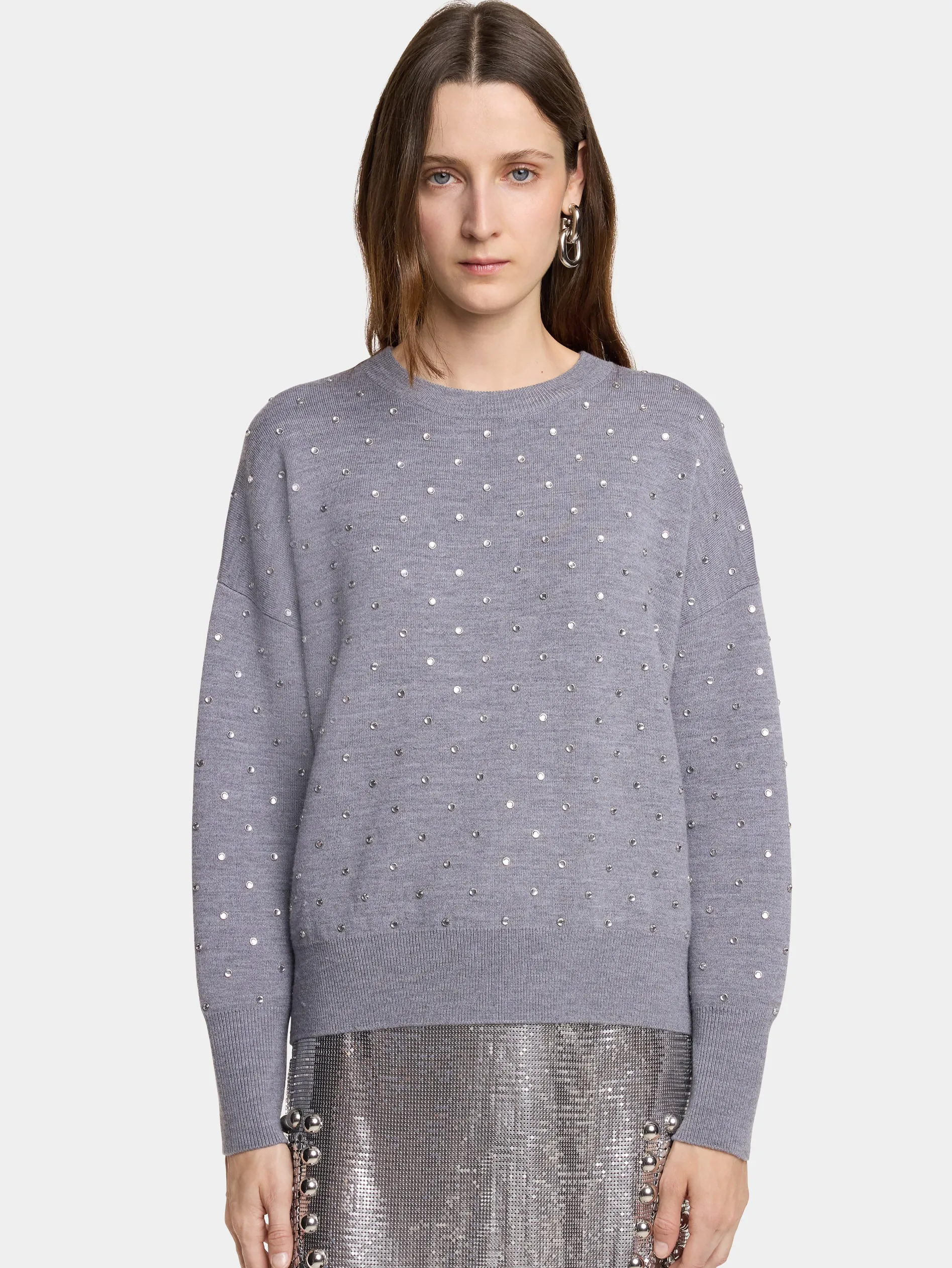 Online pull gris en laine avec détails DE CRISTAUX Maille | Hauts