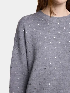 Online pull gris en laine avec détails DE CRISTAUX Maille | Hauts