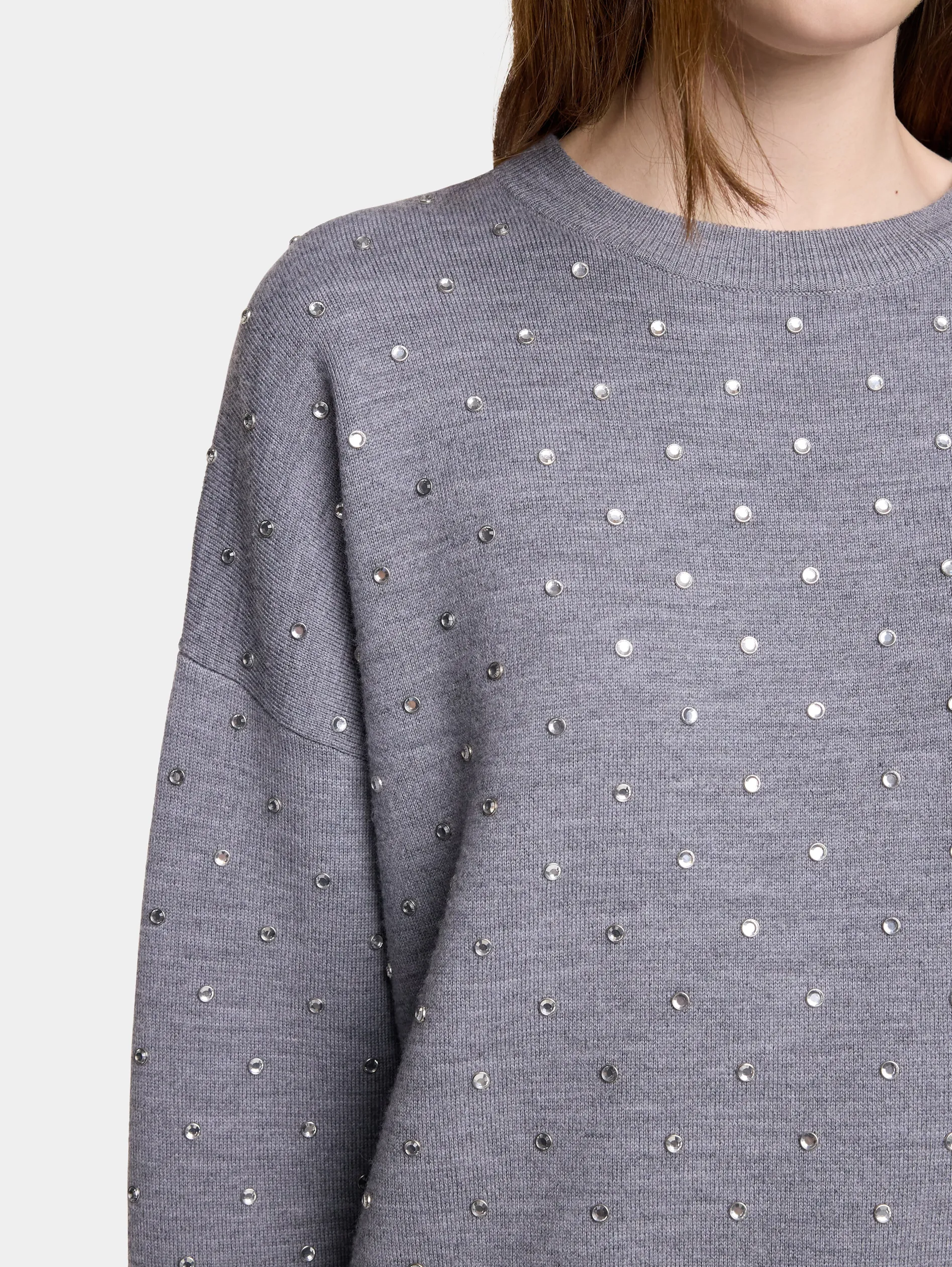 Online pull gris en laine avec détails DE CRISTAUX Maille | Hauts