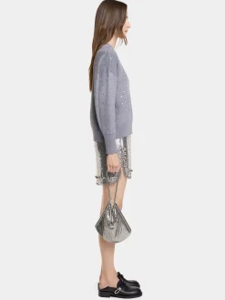 Online pull gris en laine avec détails DE CRISTAUX Maille | Hauts