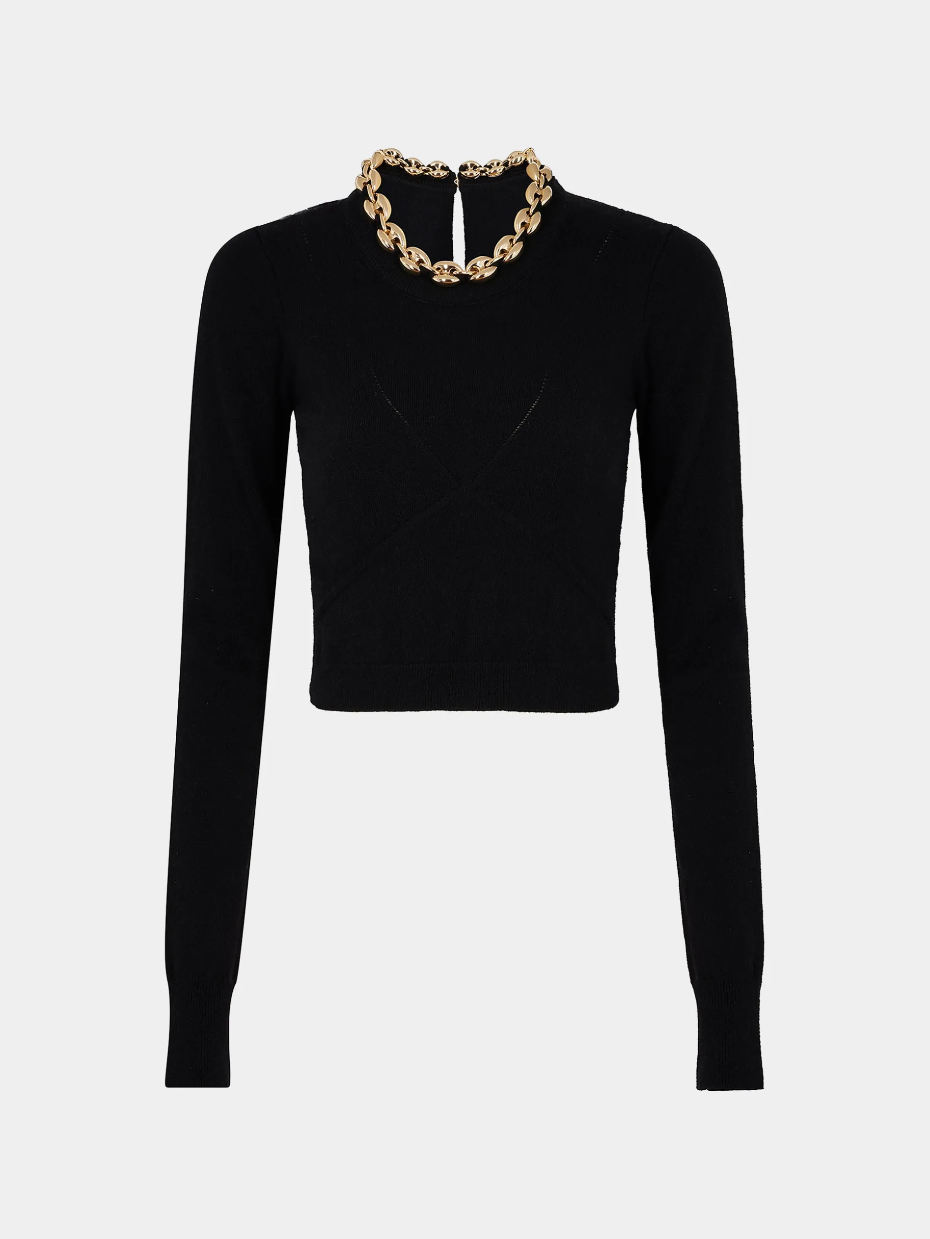 Store Pull noir en laine avec chaîne en maillons dorés Maille | Hauts