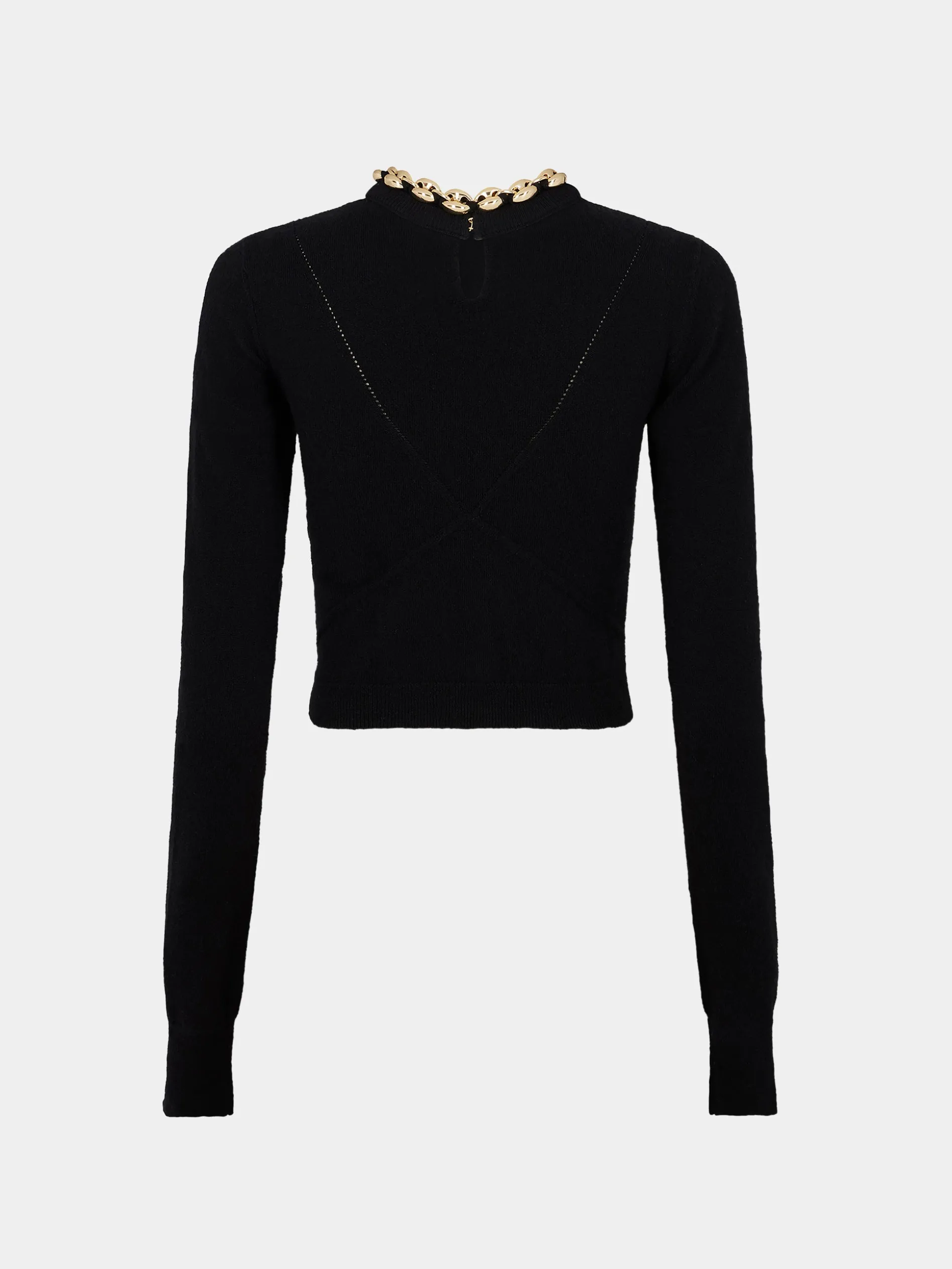 Store Pull noir en laine avec chaîne en maillons dorés Maille | Hauts