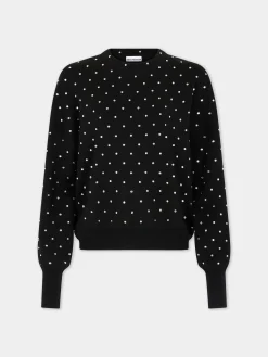 New PULL NOIR EN LAINE avec détails DE CRISTAUX Maille | Hauts