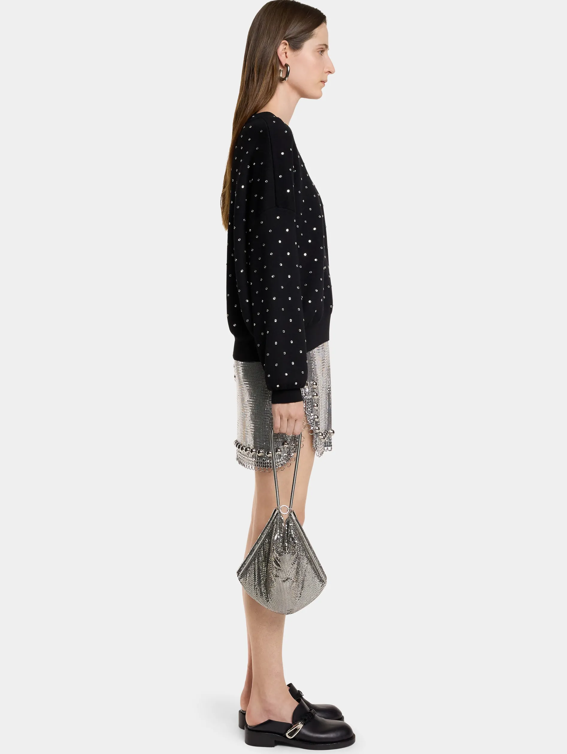 New PULL NOIR EN LAINE avec détails DE CRISTAUX Maille | Hauts