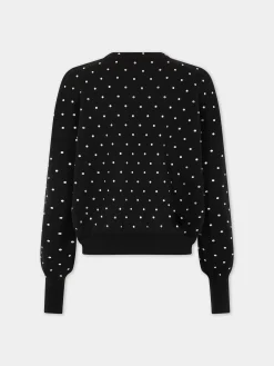 New PULL NOIR EN LAINE avec détails DE CRISTAUX Maille | Hauts