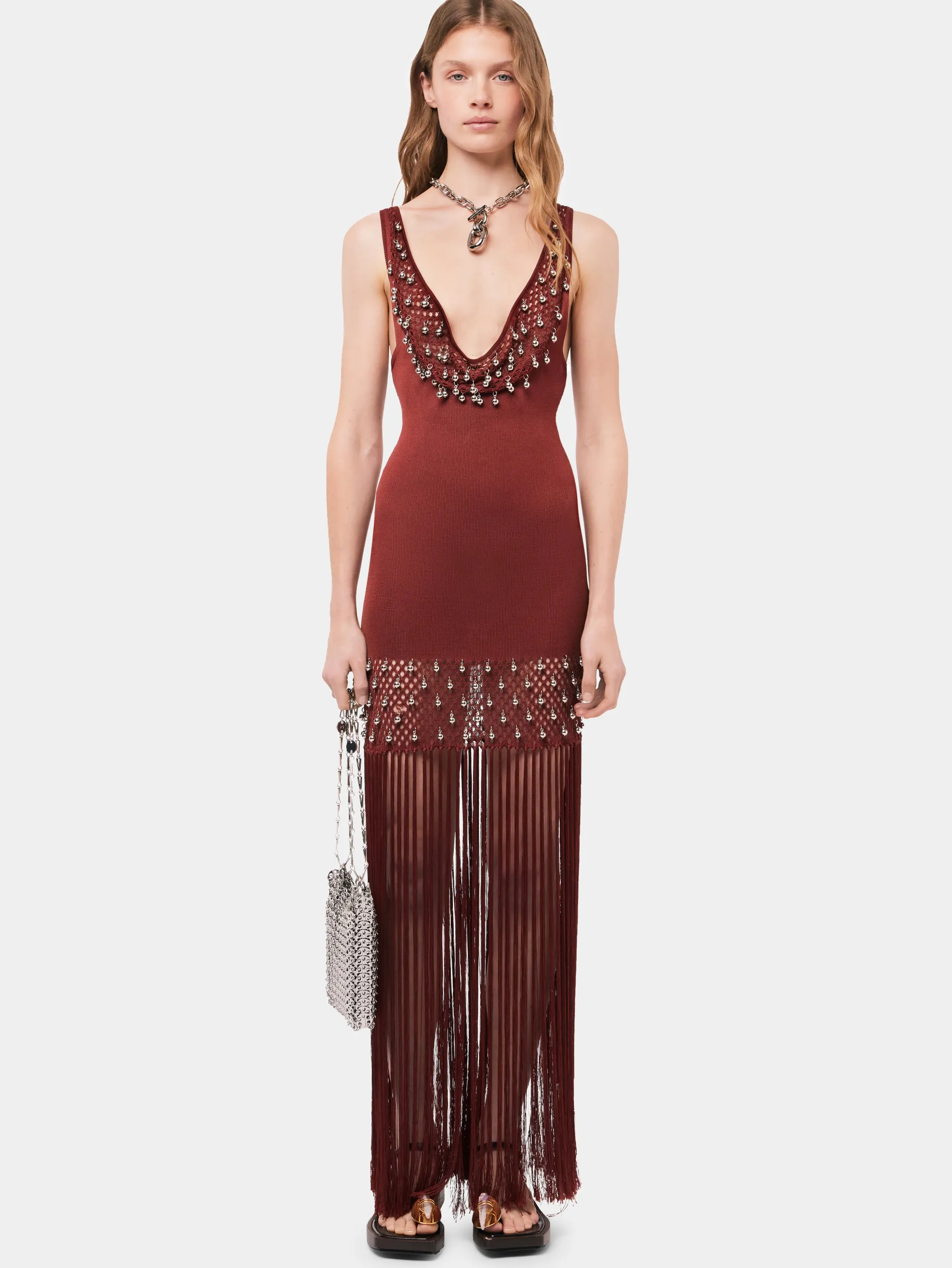 Sale Robe crochetée à franges et perles Robes