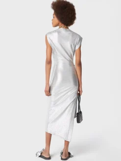 Clearance Robe drapée argent en lurex Robes
