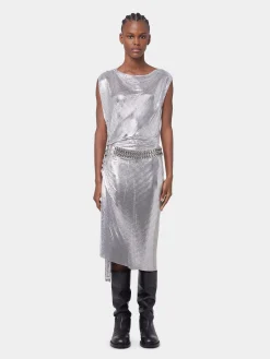 Online Robe drapée en maille argentée Robes