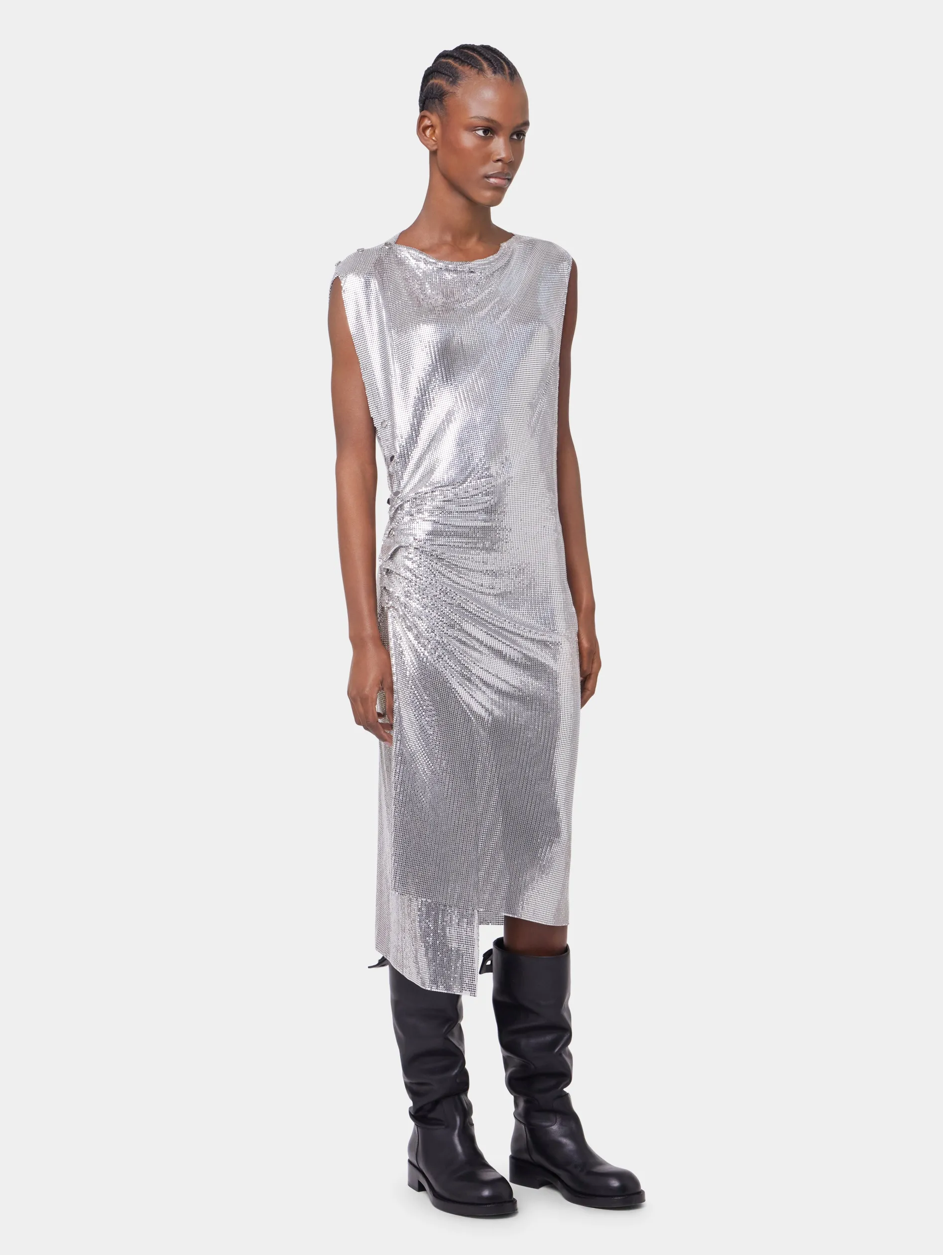 Online Robe drapée en maille argentée Robes