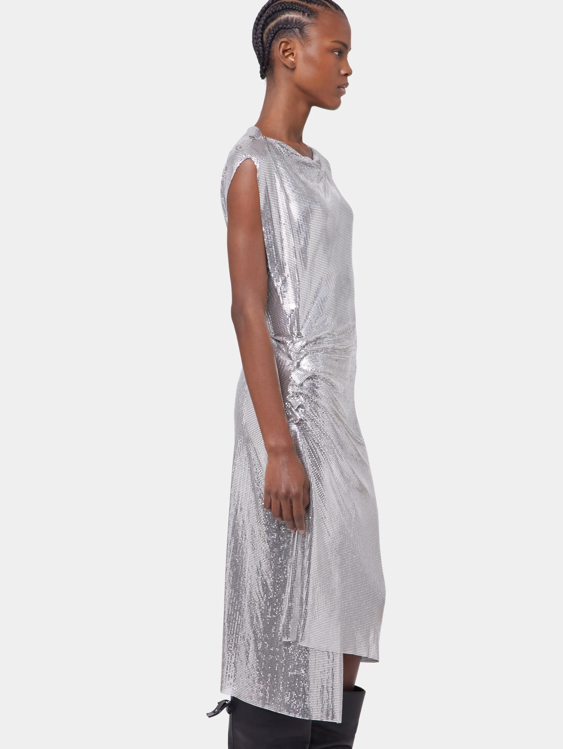 Online Robe drapée en maille argentée Robes