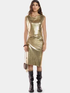 Clearance Robe drapée en maille dorée Sélection De Soirée | Robes